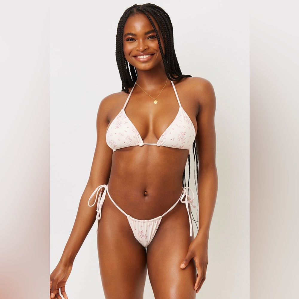 Frankies Bikinis Tia String Bikini Bottom in Sweet Rose